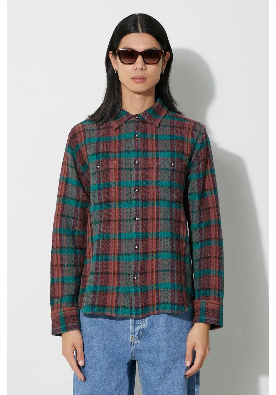 obrazek 1 Corridor koszula bawełniana Ruby Waffle Madras LS męska kolor zielony regular z kołnierzykiem klasycznym LS0127