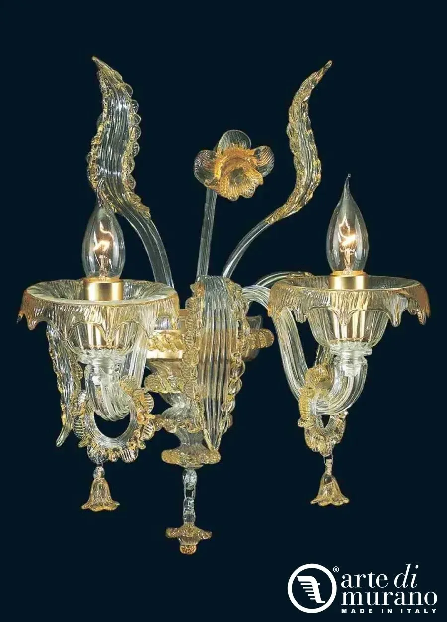 obrazek 1 Dwupunktowa lampa ścienna z kryształu i bursztynowego szkła