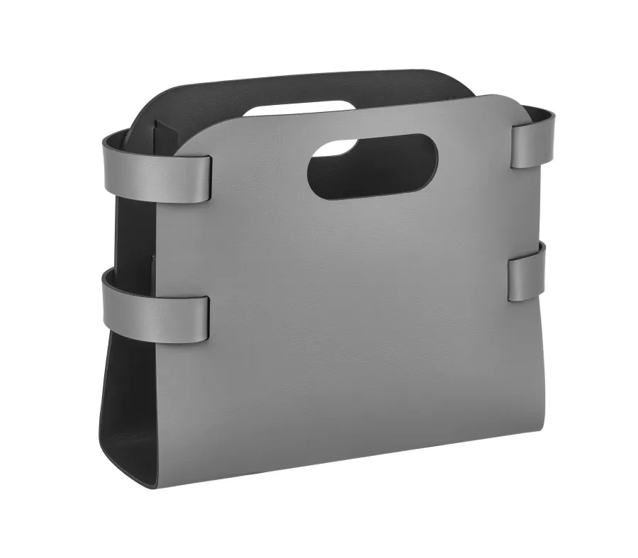 obrazek 1 Wyjątkowy skórzany szary kosz na czasopisma 16x36xH25 cm