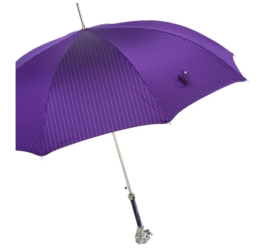 obrazek 9 Stylowy fioletowy parasol męski z rączką w kształcie srebrnej głowy lwa – Pasotti