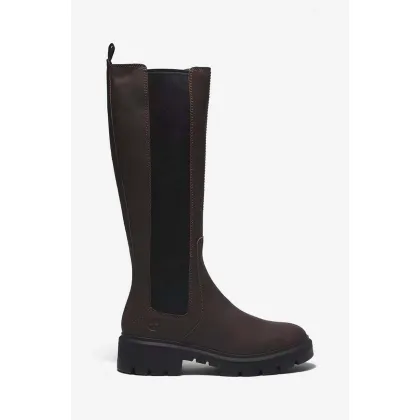 Zdjęcie Timberland kozaki skórzane Cortina Valley Tall damskie kolor brązowy na płaskim obcasie A5PEB-BROWN