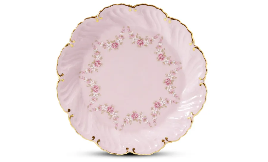 obrazek 1 Porcelanowy talerz deserowy w kolorze różowym zdobiony girlandami z róż – Leander
