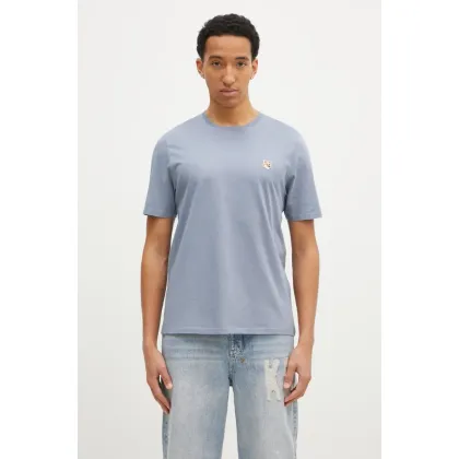 Zdjęcie Maison Kitsuné t-shirt bawełniany Fox Head Patch Regular Tee Shirt męski kolor niebieski z aplikacją LM00104KJ0008