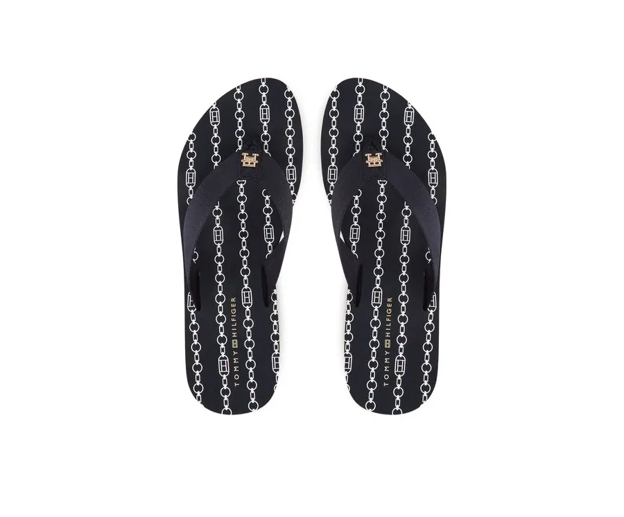 obrazek 1 Tommy Hilfiger Japonki Im Th Chainprint Midwedge Sandal FW0FW08527 Granatowy