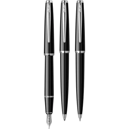 Zdjęcie Czarny zestaw piśmienniczy: pióro wieczne - długopis - ołówek mechaniczny 0.7mm
