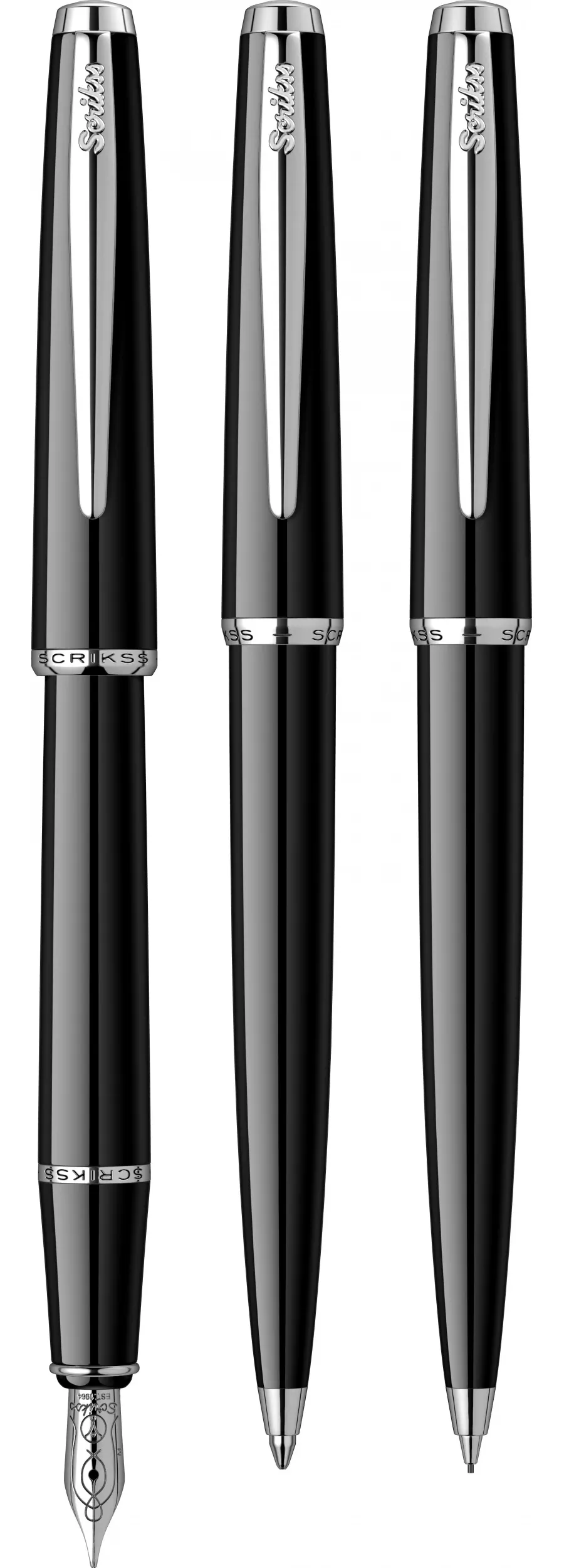 obrazek 1 Czarny zestaw piśmienniczy: pióro wieczne - długopis - ołówek mechaniczny 0.7mm