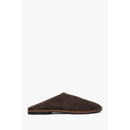 Zdjęcie Estro: Ciemnobrązowe klapki damskie z zabudowaną linią palców z weluru naturalnego