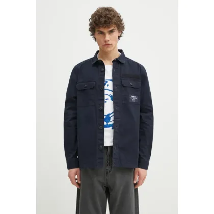 Zdjęcie Barbour koszula bawełniana Bidlam Overshirt męska kolor granatowy regular z kołnierzykiem klasycznym MOS0368