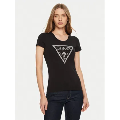Zdjęcie Guess T-Shirt SS CN SHINY TRIANGLE Czarny Shirt Fit