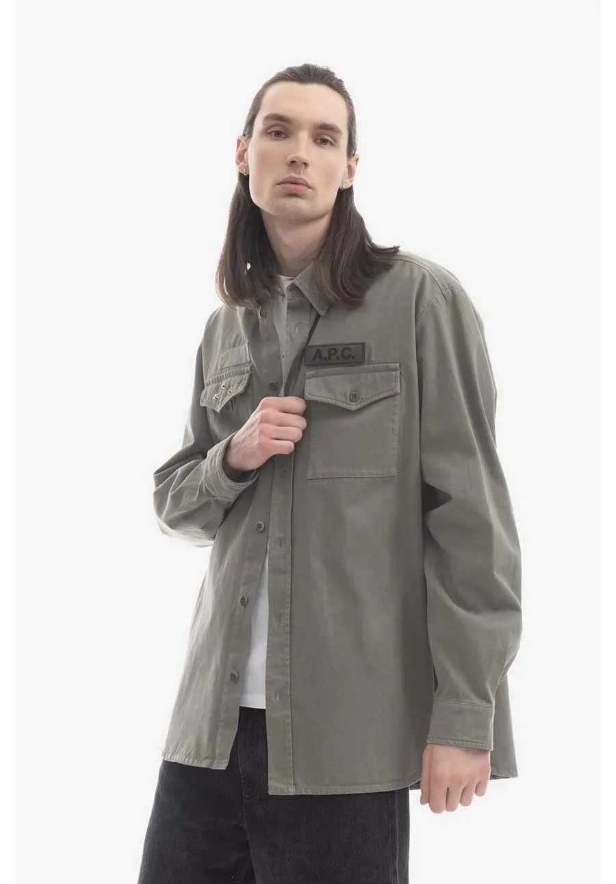 obrazek 1 A.P.C. koszula bawełniana Mainline męska kolor beżowy relaxed z kołnierzykiem klasycznym COFCI.M02778-MARINE