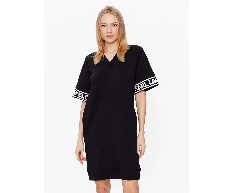 obrazek 1 KARL LAGERFELD Sukienka dzianinowa Logo 225W1356 Czarny Relaxed Fit