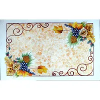 Picture Elegant rectangular garden table top made of volcanic lava decorated with a beautiful plant motif – Ceramiche Valchida