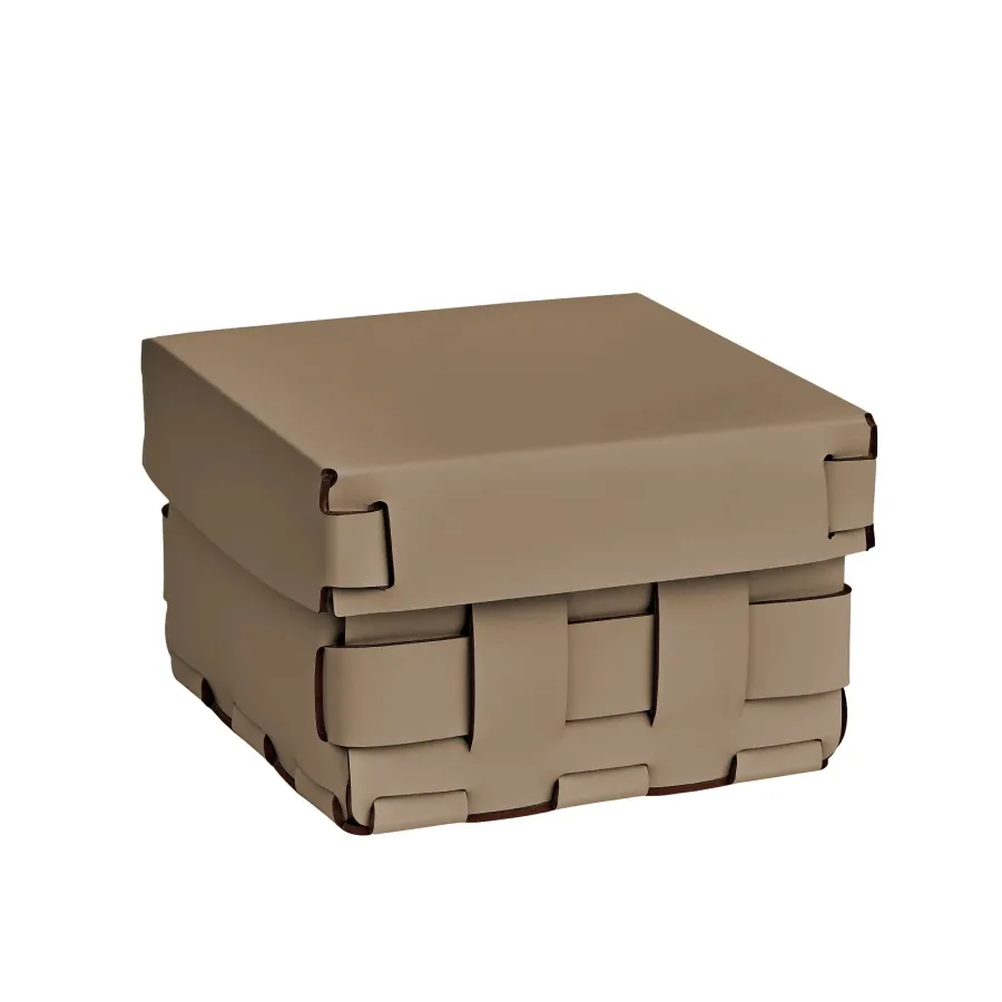 obrazek 1 Luksusowy skórzany kosz Bottega 19x19xH13 cm w wyjątkowym kolorze cappuccino