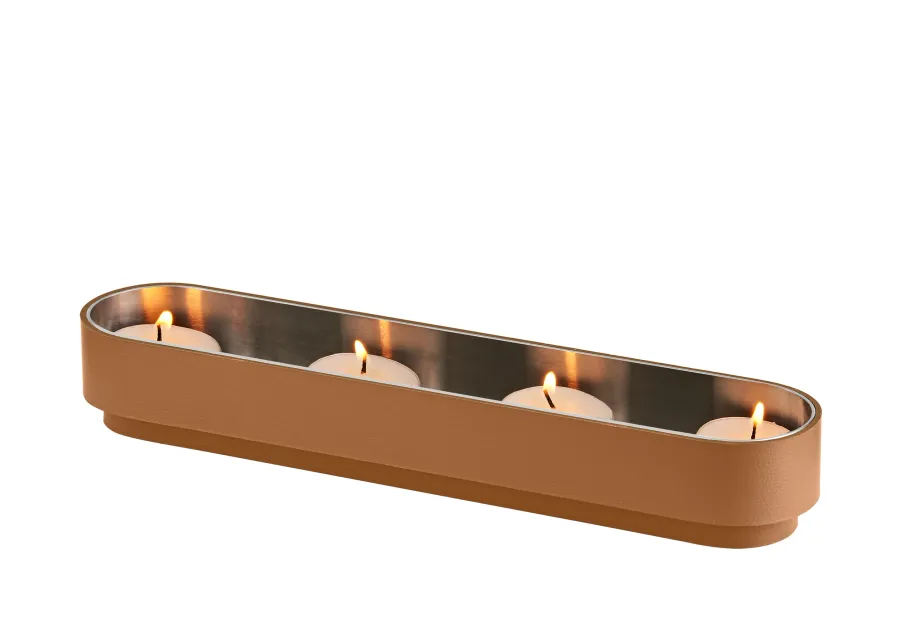 obrazek 1 Stylowy uchwyt na świeczki ze skóry w kolorze bursztynowym