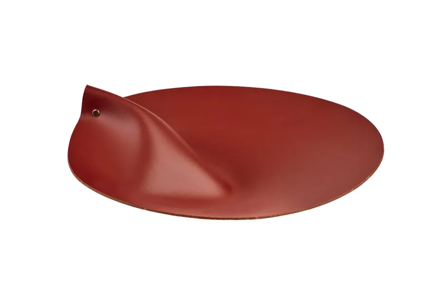 obrazek 1 Bordowa skórzana pokrywka do okrągłego koszyka Ø30 cm