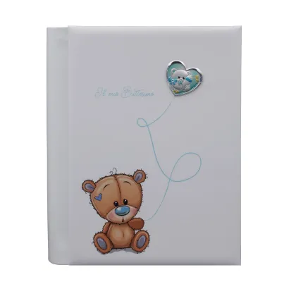 Picture A unique album made of artificial leather with a silver print and decorated with a cute teddy bear