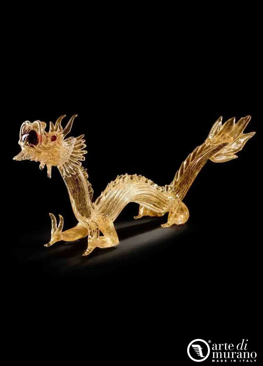 obrazek 1 Zdobnicza rzeźba smoka ze złota i szkła Murano