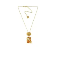 Picture Elegant Necklace I8K Gold Plated Silver White Cubic Zircons Orange Crystal