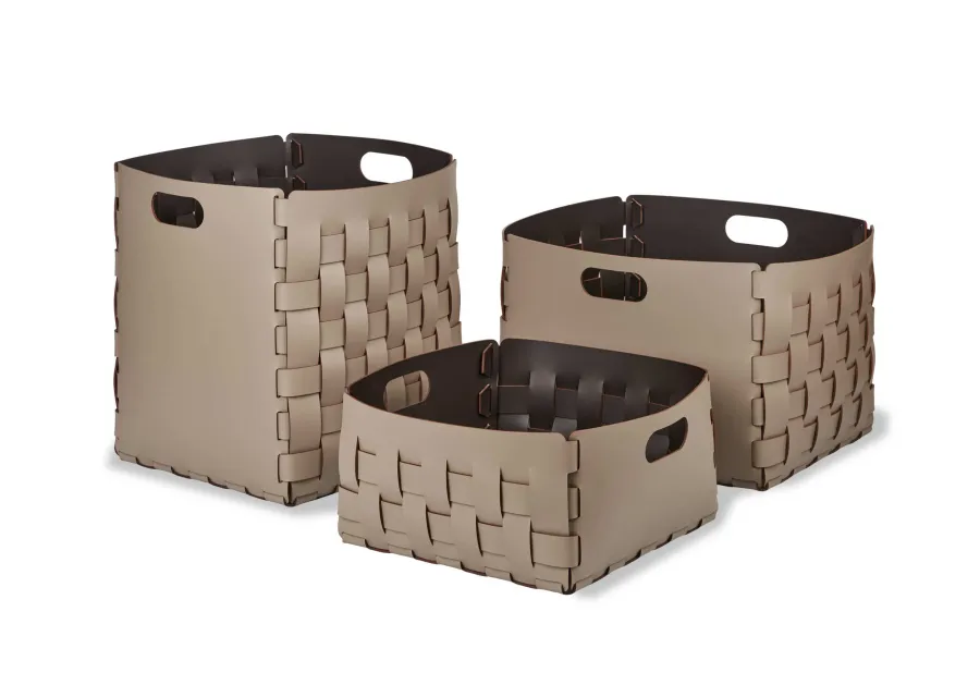 obrazek 2 Wysoki skórzany kosz 35x35xH40 cm w kolorze cappuccino