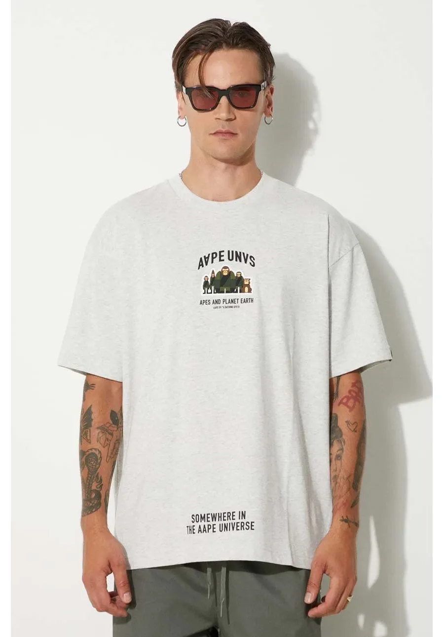 obrazek 1 AAPE t-shirt bawełniany Basic Tee męski kolor szary z nadrukiem AAPTEM1493XAM