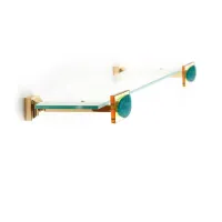 Zdjęcie Piękna szklana półka z 24K złota z bursztynowym szkłem i zielonym medalionem z agatu - Il Paralume Marina