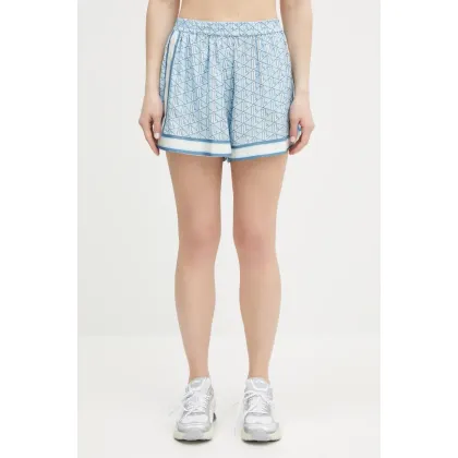 Zdjęcie Lacoste szorty damskie kolor niebieski wzorzyste high waist FF0464