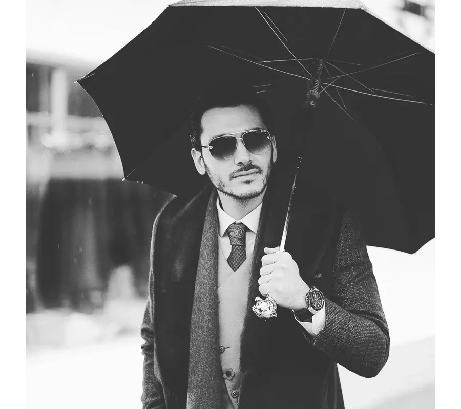 obrazek 5 Elegancki czarny parasol męski z rączką w kształcie głowy tygrysa – Pasotti