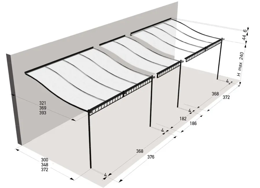obrazek 4 Przyścienna pergola Tibisco 376×393 cm z poliwęglanowym dachem