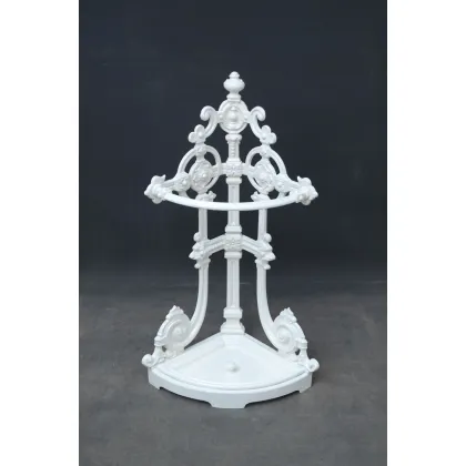 Zdjęcie Rzadki wiktoriański, żeliwny, biały stojak na parasole z kwiatowymi dekoracjami