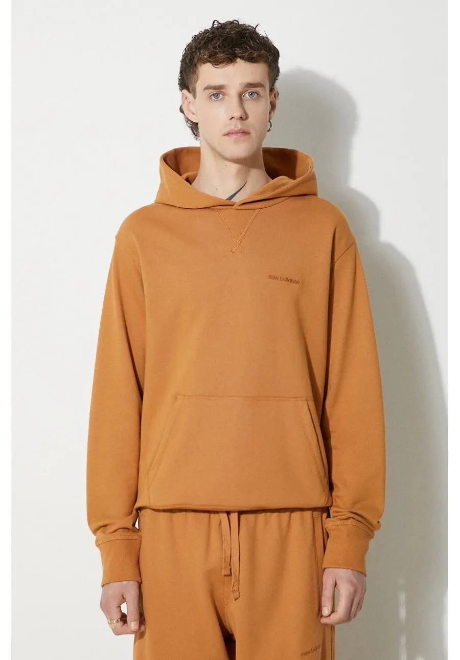 obrazek 1 New Balance bluza bawełniana męska kolor pomarańczowy z kapturem gładka MT23565TOB-TOB