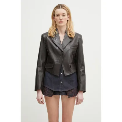 Zdjęcie Andersson Bell marynarka Hybrid Faux-Leather Blazer kolor brązowy jednorzędowa gładka awa683w