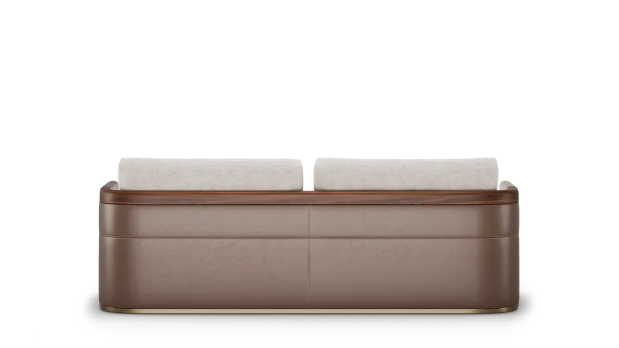 obrazek 5 Ekskluzywna tapicerowana sofa z drewnianą konstrukcją i metalowymi detalami
