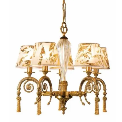 Zdjęcie Żyrandol 5-punktowy ze starego złota z przezroczystym i złotym elementem ze szkła Murano - Il Paralume Marina