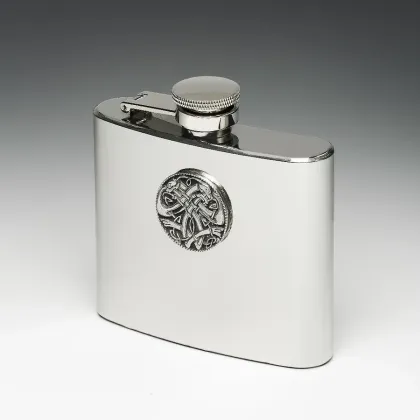Picture Stainless steel hip flask decorated with a tin Celtic pattern