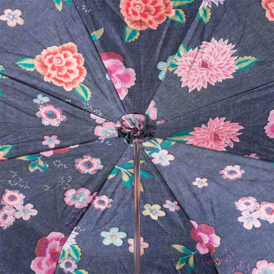 obrazek 5 Stylowy parasol damski w kolorze granatowym zdobiony motywem kwiatów - Pasotti