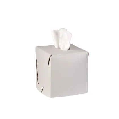 Zdjęcie Stylowe skórzane pudełko na chusteczki 12x12xH12 cm w kolorze perłowym