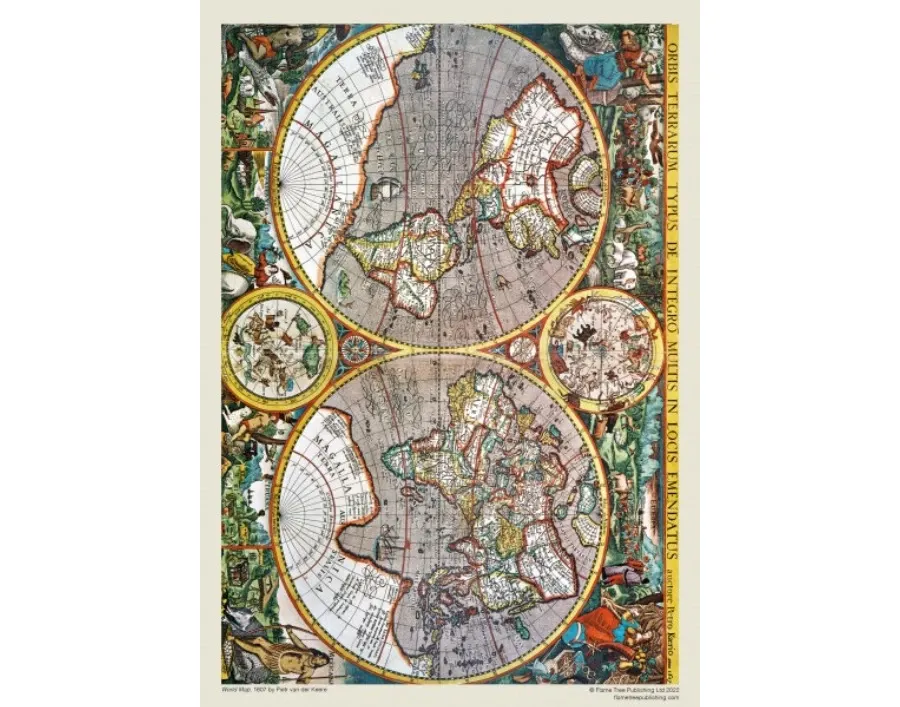 obrazek 3 Puzzle dla dorosłych Pieter van den Keere: Antyczna mapa świata - Flame Tree Publishing