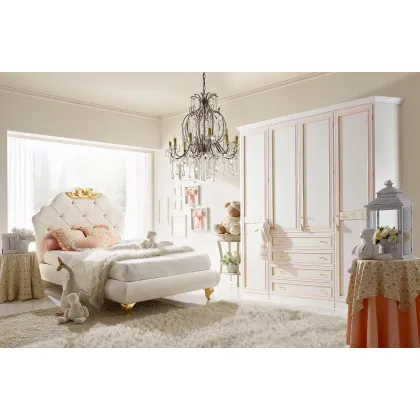 Zdjęcie Tapicerowane łóżko z detalami w kolorze złota w stylu glamour - Ferretti e Ferretti