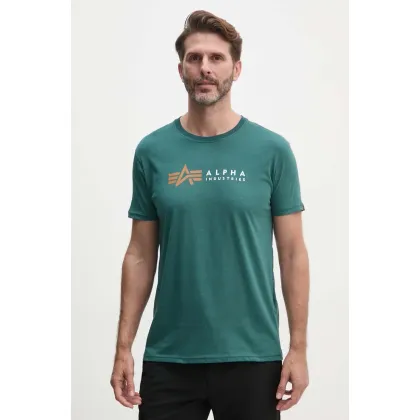 Zdjęcie Alpha Industries t-shirt bawełniany Label męski kolor zielony z nadrukiem 118502