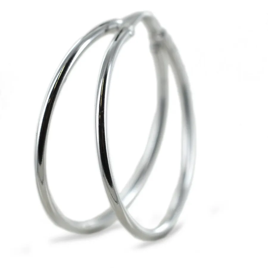obrazek 1 Cienkie okrągłe kolczyki z białego złota (32 mm)