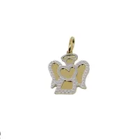 Zdjęcie Zawieszka aniołek z błyszczącą i kropkowaną blaszką w kształcie serca o wymiarach 17x15mm.