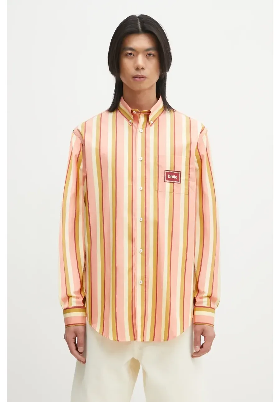 obrazek 1 Drôle de Monsieur koszula bawełniana La Chemise Rayee męska kolor pomarańczowy regular z kołnierzykiem button-down G-SH208-CO117-CR