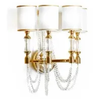 Picture Stylish brass wall lamp with rows of crystal pearls and white organza lampshades - Il Paralume Marina
