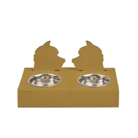 Zdjęcie Skórzany stojak na miski dla psa 40x22xH7,5 cm w oryginalnym musztardowym kolorze