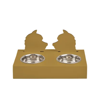 Zdjęcie Skórzany stojak na miski dla psa 40x22xH7,5 cm w oryginalnym musztardowym kolorze