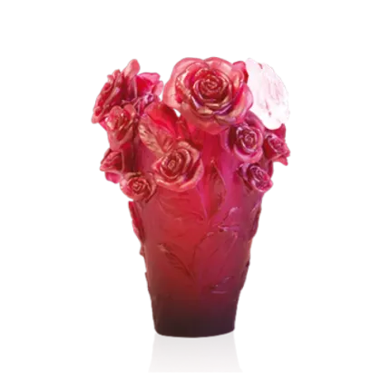 Zdjęcie Kryształowy czerwony wazon z kwiatem białej róży Różana Pasja - Daum