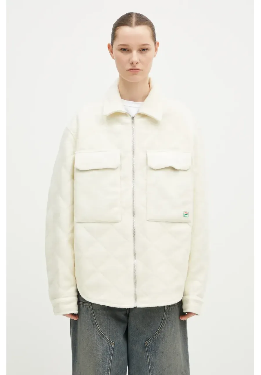 obrazek 1 FILA+ kurtka koszulowa wełniana Quilted Overshirt kolor beżowy przejściowa oversize 42FW24OW01508C001
