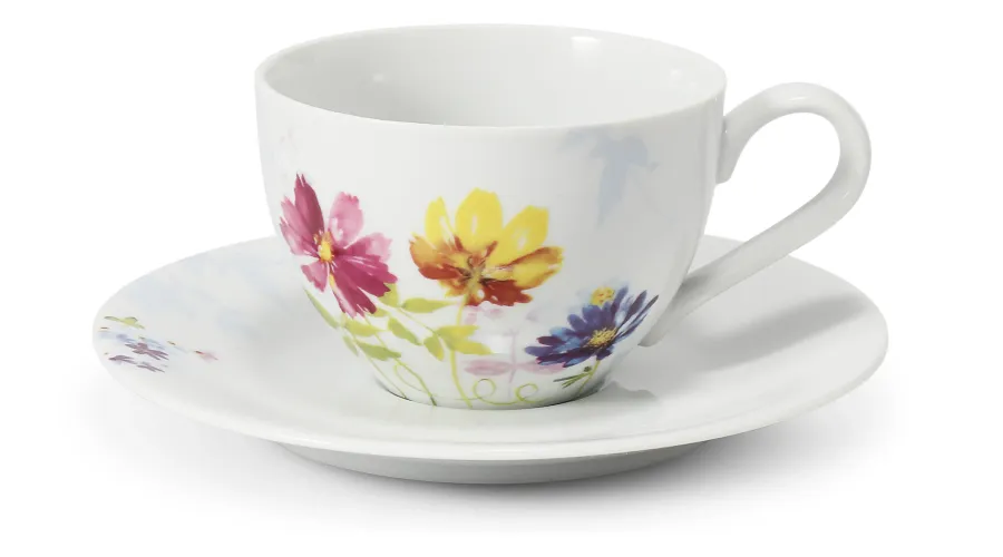 obrazek 1 Elegancka filiżanka ze spodkiem z porcelany zdobiona pięknym kwiatowym ornamentem - Leander
