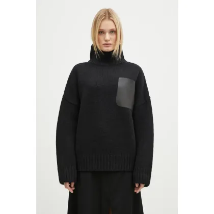 Zdjęcie JW Anderson sweter wełniany Leather Patch Pocket Jumper damski kolor czarny z golfem KW1292.YN0367.999