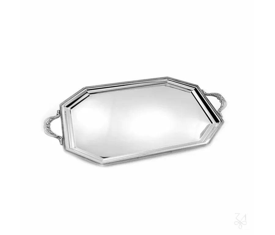 obrazek 1 Piękna ośmioboczna srebrna taca Impero z uchwytami - Zaramella Argenti